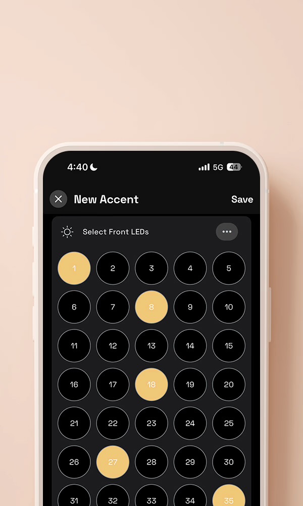 Companion app screen showing per-bulb control