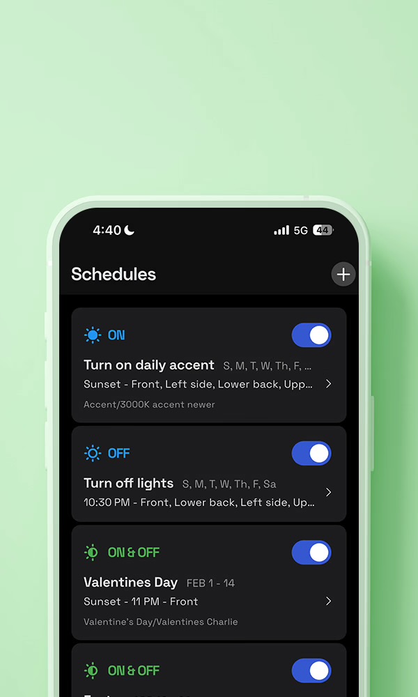 Companion app screen showing holiday and daily schedules
