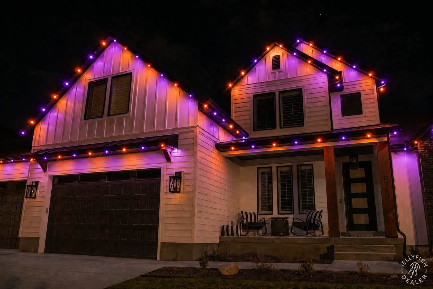 Halloween scene — orange and purple lights