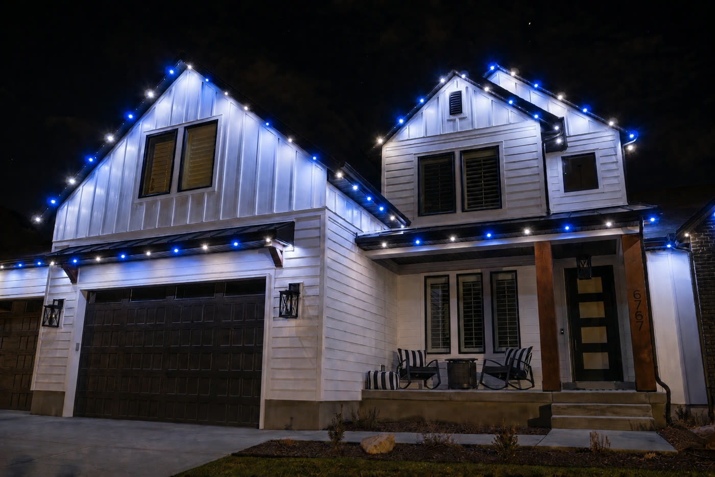 Hanukkah scene — blue and white permanent lights