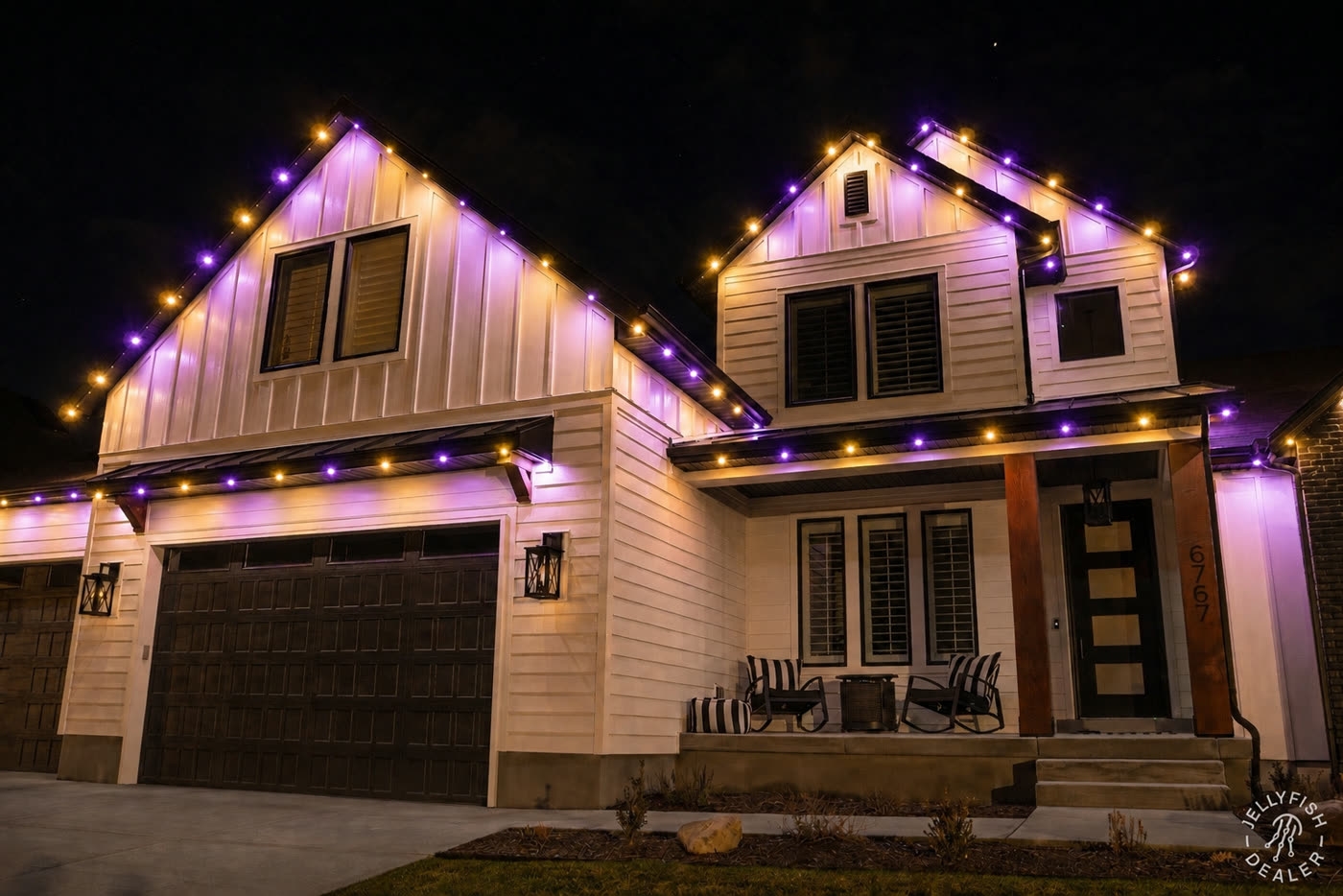 Lakers scene — purple and gold lights