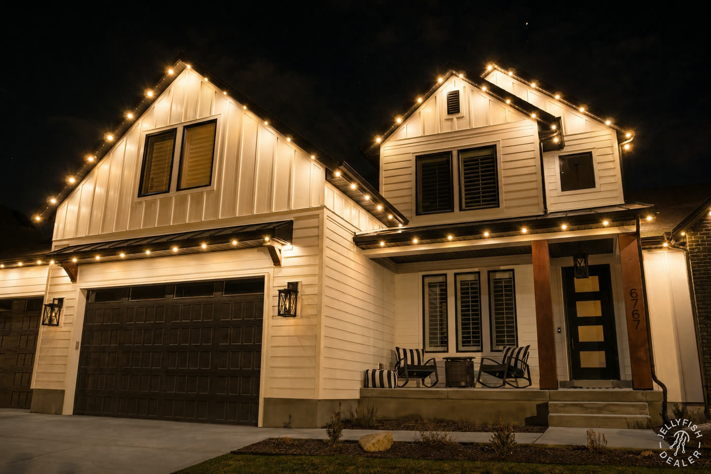 Warm white scene — architectural accent permanent lighting