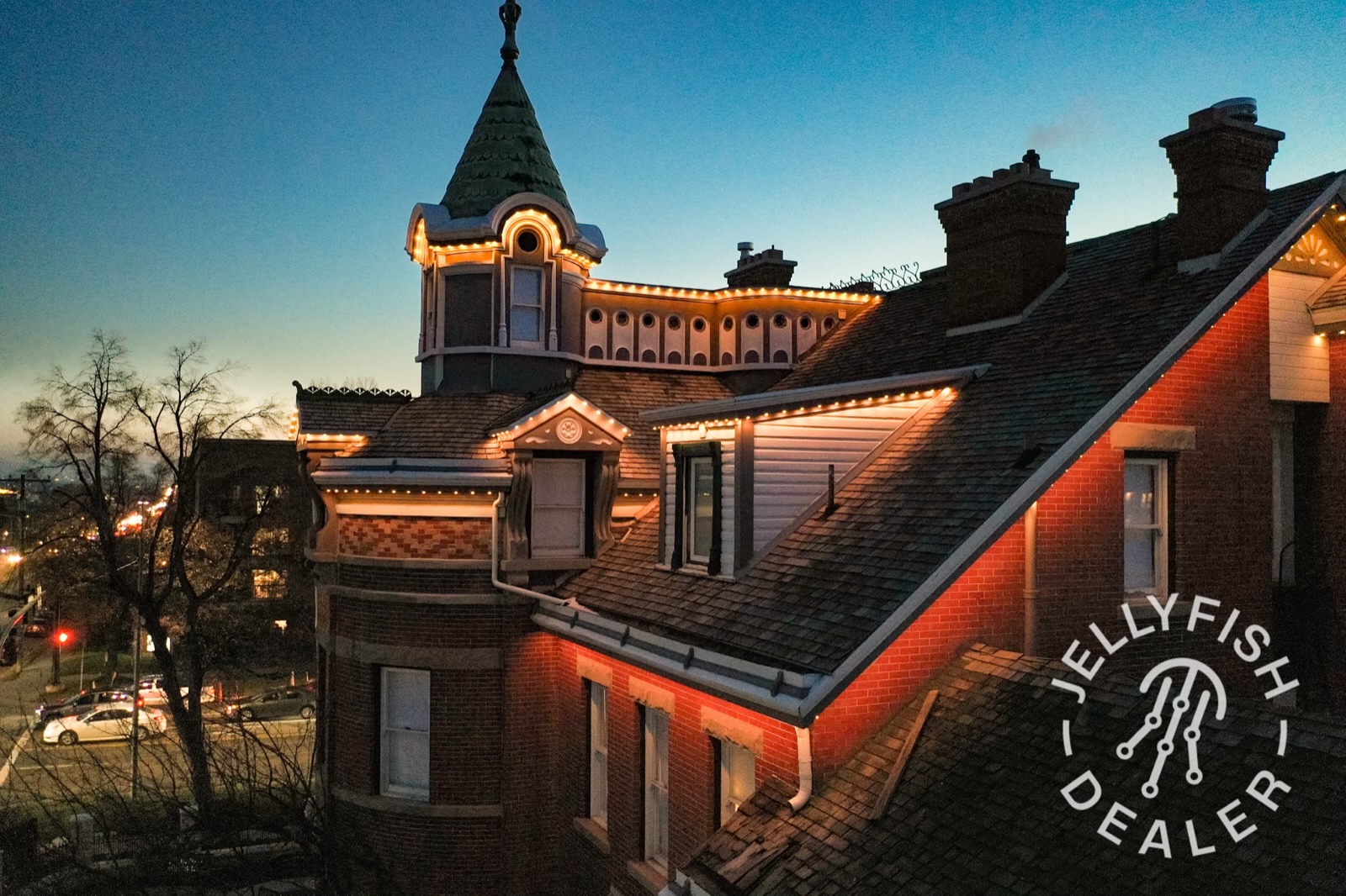 Church & Religious Venue Permanent Lighting portfolio — full-perimeter install at twilight by Twilight Zone Permanent Lighting