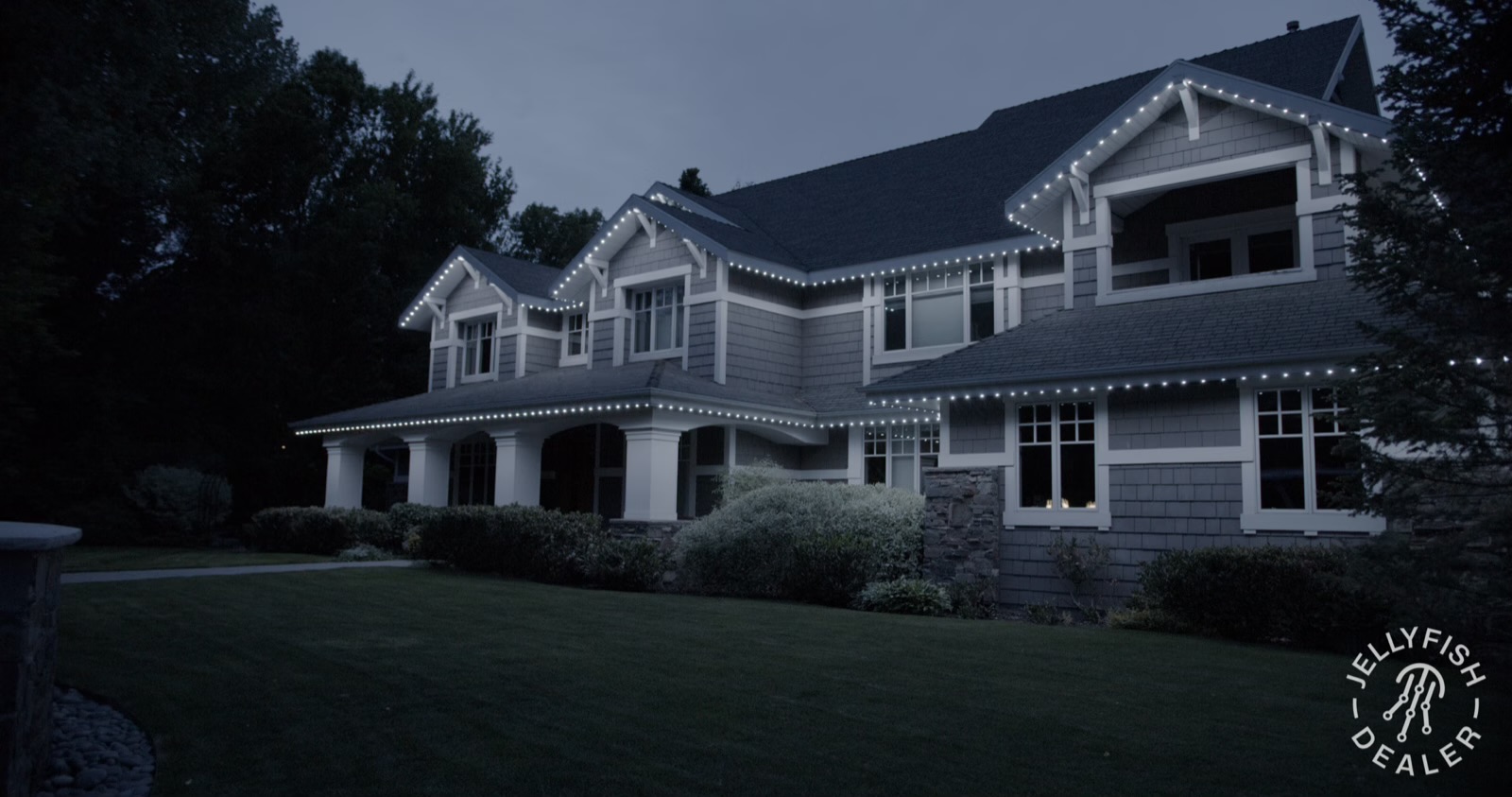 Recent work — two-story facade install by Twilight Zone Permanent Lighting