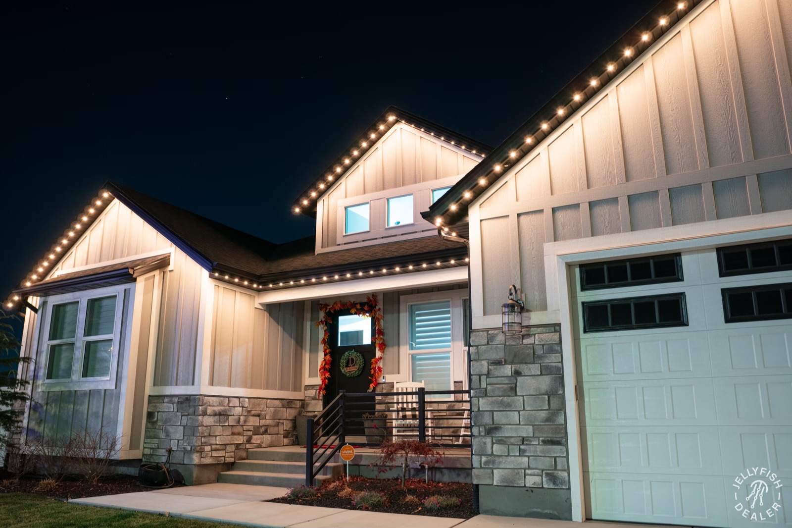 Outdoor Security Lighting — two-story facade install by Twilight Zone Permanent Lighting